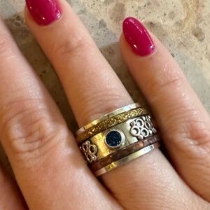 Vintage Sterling Silver Mixed Metal Spinner Ring w/ Blue Stone Boho Design 7.5